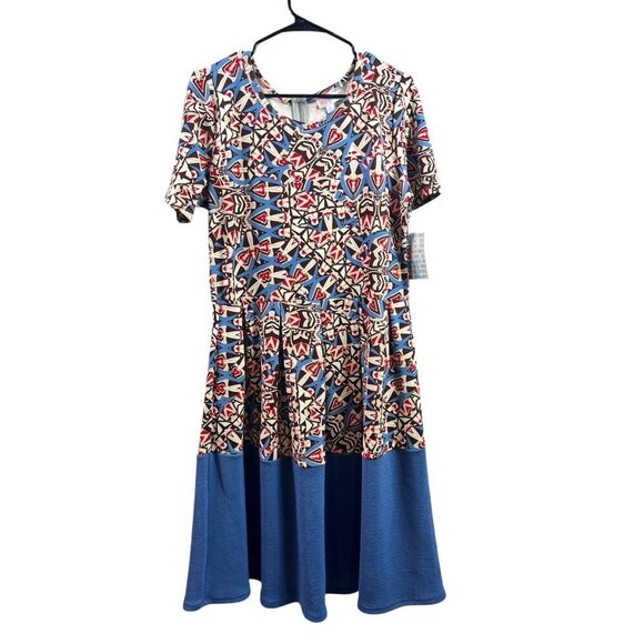 LuLaRoe Amelia Women's Tan , Brown & Blue Dress - Picture 2 of 8